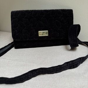 Luv Betsey Johnson black velvet quilted star convertible wallet crossbody